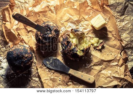 Jacket Potatoes With Butter Made In Campfire