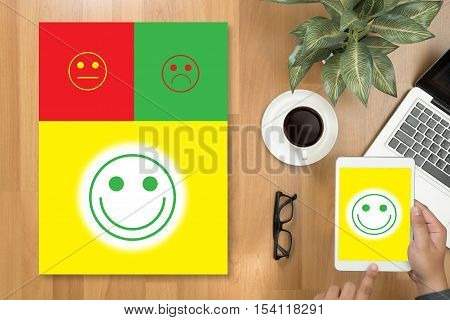 Business Man Select Happy :) :l :( Business Man Select Happy On Satisfaction Evaluation? And Good Mo