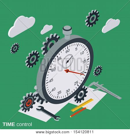 Time control flat isometric vector concept illustration