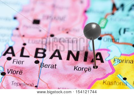 Korce pinned on a map of Albania