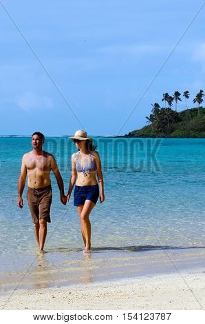 Young Happy Couple On Vacation In Pacific Island
