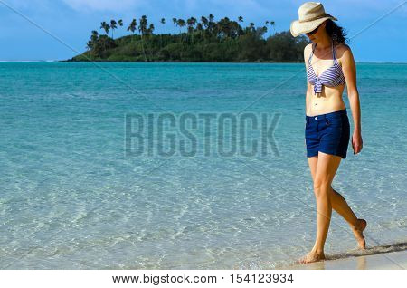 Young Happy Woman On Vacation In Pacific Island