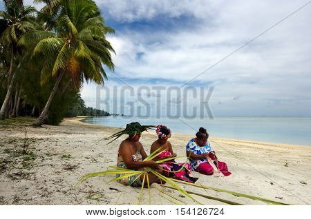 Portrait Of Polynesian Pacific Island Tahitian Mature Woman Aitutaki Lagoon Cook Islands