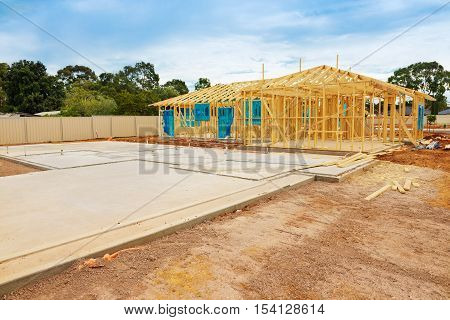 view of construction site and house foundation in preparation process