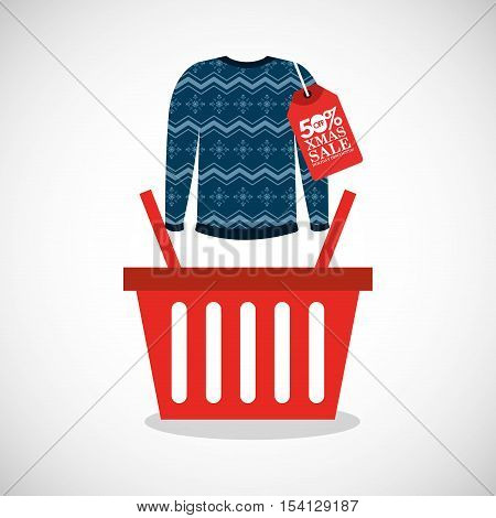 merry christmas sale with shopping basket vector illustration design