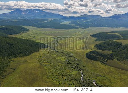 Kronotsky Nature Reserve on Kamchatka Peninsula. View from the helicopter.
