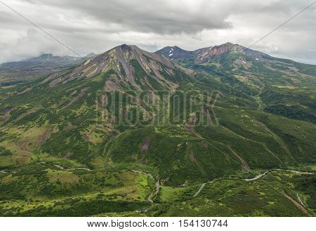 Kronotsky Nature Reserve on Kamchatka Peninsula. View from the helicopter.