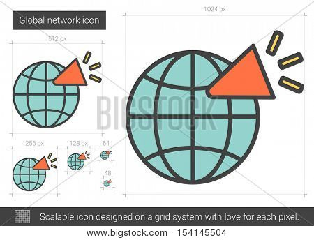 Global network vector line icon isolated on white background. Global network line icon for infographic, website or app. Scalable icon designed on a grid system.