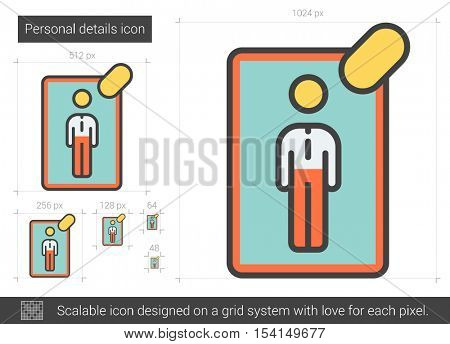 Personal details vector line icon isolated on white background. Personal details line icon for infographic, website or app. Scalable icon designed on a grid system.