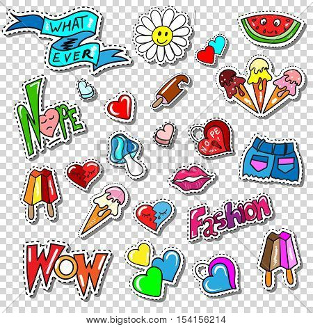 Big set of Girl Fashion Comics Style Patch Badges, Stickers kit, Funny Pins, Skech Cartoon Labels