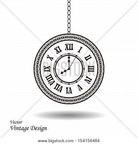 Vector vintage clock dial. Classic antique watch isolated. Ancient retro timer design. Traditional silhouette. Old graphic timer object design. Elegant sign