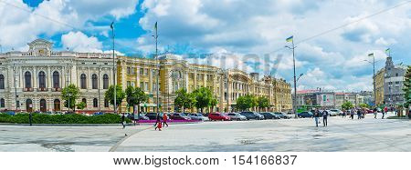 KHARKOV UKRAINE - MAY 20 2016: The palaces and mansions in Square of Constitution one of the most beautiful city locations on May 20 in Kharkov.