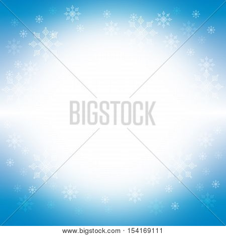 Christmas and winter background - White snowflakes on blue and white border background, vector illustration