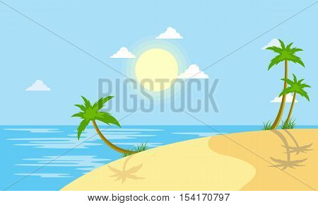 Beach scenery with sun vector flat illustration