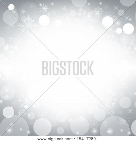 Christmas and winter background - White snowflakes on silver and white border background
