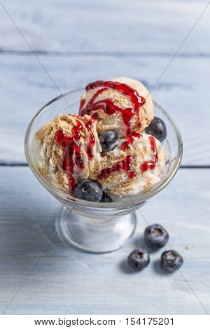 Bowl With Ice Cream And Fresh Blueberry