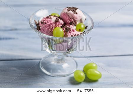 Ice Cream With Pieces Of Chocolate And Fruit