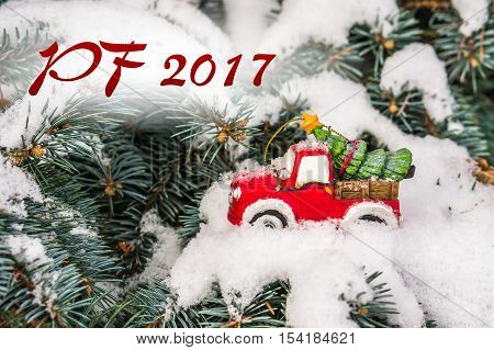 Pf 2017 - Snow And Christmas Tree On Toy Car