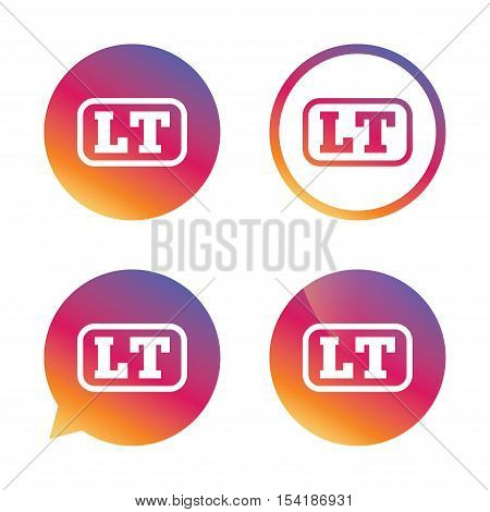 Lithuanian language sign icon. LT translation symbol with frame. Gradient buttons with flat icon. Speech bubble sign. Vector
