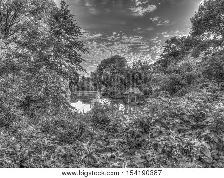 Central Park New York City in summer at Wagner cove with new gazbo