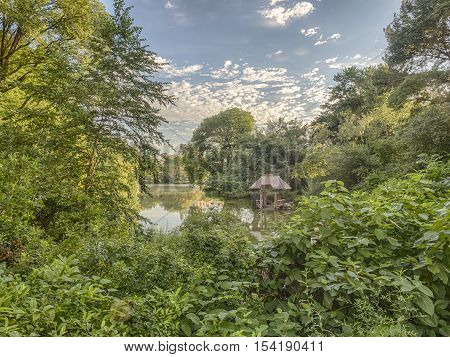 Central Park New York City in summer at Wagner cove with new gazbo