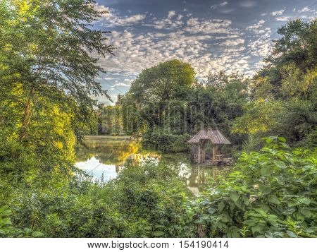 Central Park New York City in summer at Wagner cove with new gazbo