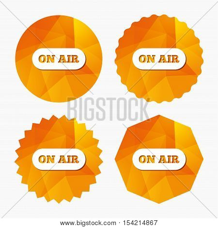 On air sign icon. Live stream symbol. Triangular low poly buttons with flat icon. Vector