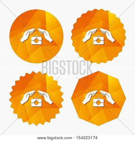 Medical insurance sign icon. Health insurance symbol. Doctor case. Triangular low poly buttons with flat icon. Vector