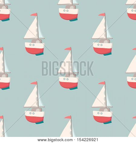 Pattern with yacht. Nautical elements. Retro toys. Summer Travel Design - Sail Boat. Vector illustration