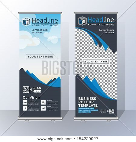 Roll Up Banner Template Design with Abstract Slue Sky Geometric. Vector illustration