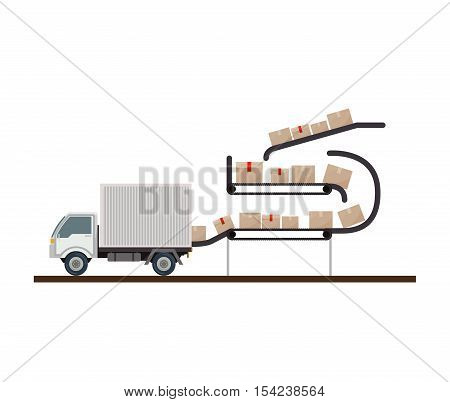 conveyor belt stored sealed boxes vector illustration