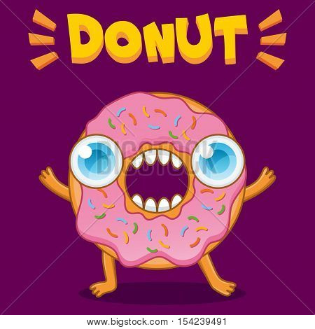 Funny donut character. Vector cartoon. Comic character