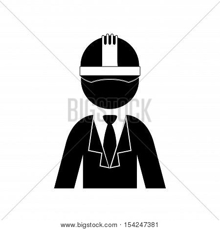 silhouette half body engineer with helmet vector illustration