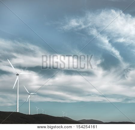 Wind Turbine (Eco concept and sustainability on the blue background)  3D illustration