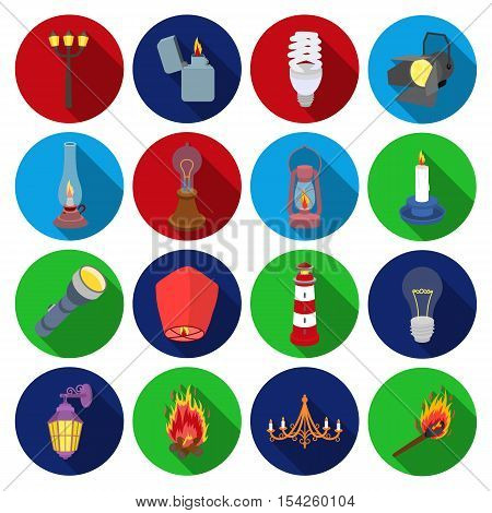 Light source set icons in flat style. Big collection of light source vector symbol stock