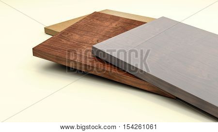 Wooden furniture boards with copy space 3d illustration