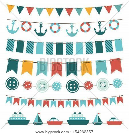 sea theme garland and bunting set isolated on white