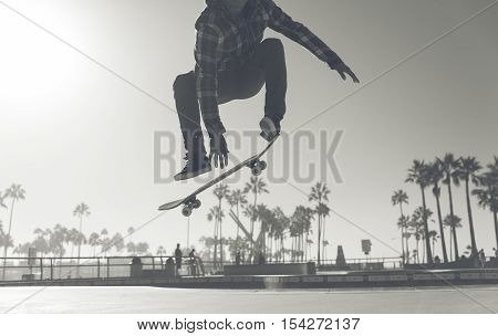 Skater boy practicing at the skate park