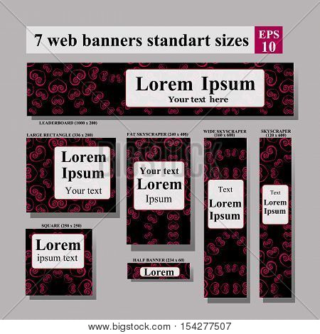 Set of Web side banners. Many hearts on black Vector