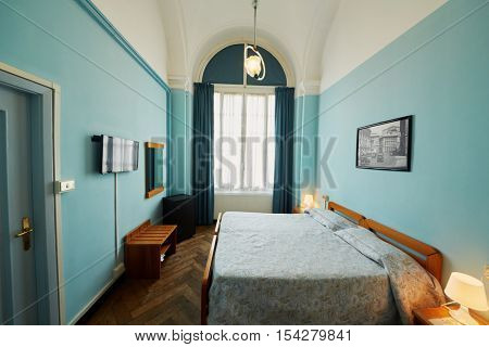 GENOA, ITALY - AUG 6, 2016: Interior of room in Hotel Mediterranee. Hotel Mediterranee is an 18th-century seafront building in the Pegli area of Genoa.