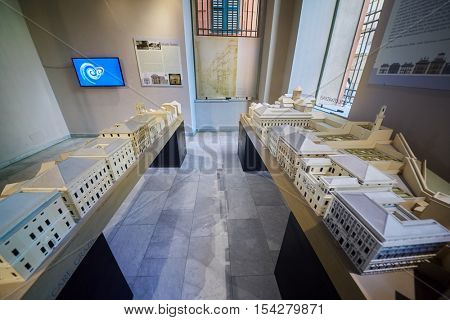 GENOA, ITALY - AUG 6, 2016: Exposition in Museum Strada Nouva - Palazzo Doria Tursi. This palace, one of three that together make up the Musei di Strada Nuova.