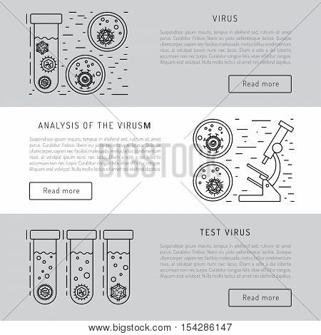 Vector illustration of cells of microorganisms, viruses, DNA and RNA. Cells of different pathogens and viruses drawn in a linear style, are icons of the cells.