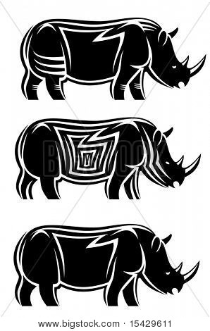 Vector. Set di rinoceronti selvaggi isolata on white. Disponibile anche versione jpeg