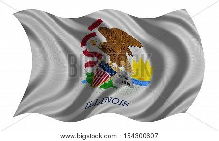 Flag of the US state of Illinois. American patriotic element. USA banner. United States of America symbol. Illinoisan official flag real detailed fabric texture wavy isolated on white illustration