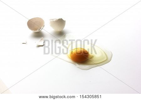 broken egg on white background with shell