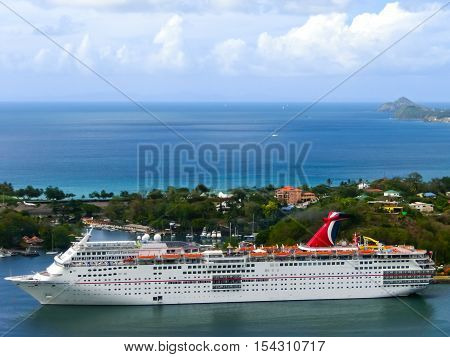Saint Lucia Saint Lucia - May 12 2016: The Carnival Cruise Ship Fascination at dock. She is one of 8 sister ships and received a million dollar refurbishment in 2006