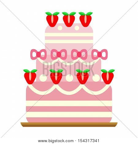 Pie for birthday isolated cake vector. Wedding or birthday cake sweet dessert homemade pie. Cream brownie cake topped pie isolated on white