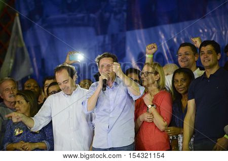 Rio de Janeiro Brazil - october 30 2016: Crivella is elected mayor of the city of Rio de Janeiro and speaks for the first time with people in Bangu Atl
