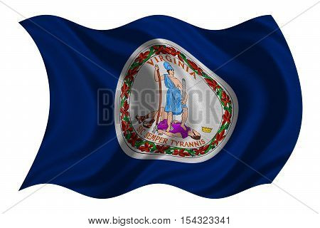 Flag of the US state of Virginia. American patriotic element USA banner United States of America symbol Virginian official flag with real detailed fabric texture wavy isolated on white 3D illustration