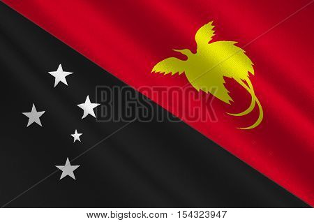 Flag of Papua - New Guinea Port Moresby Melanesia. 3d illustration